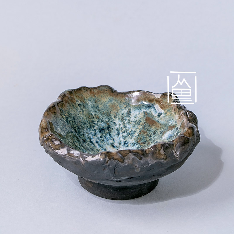 Ceramic bowl blue black glaze