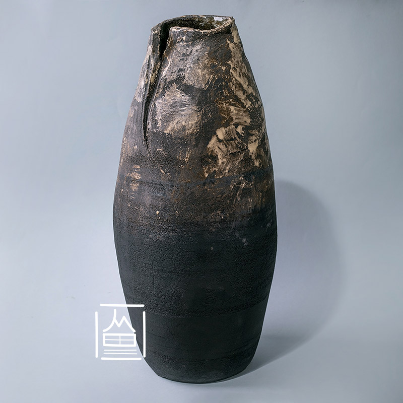 Ceramic floor vase black glaze