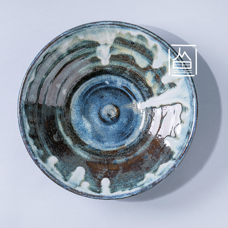 Ceramic bowl white blue gray glaze