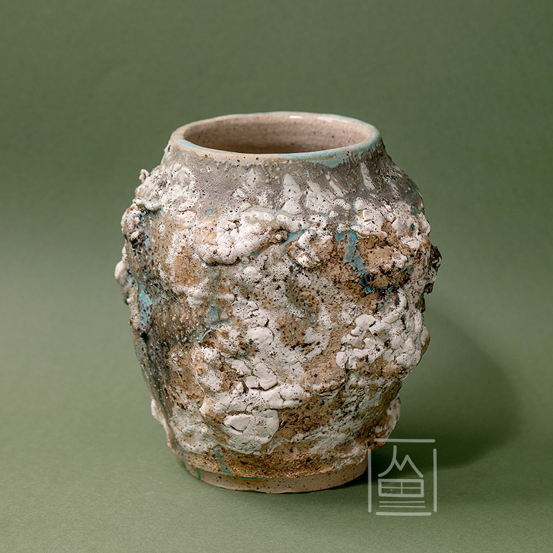 Ceramic vase white turquoise glaze 1