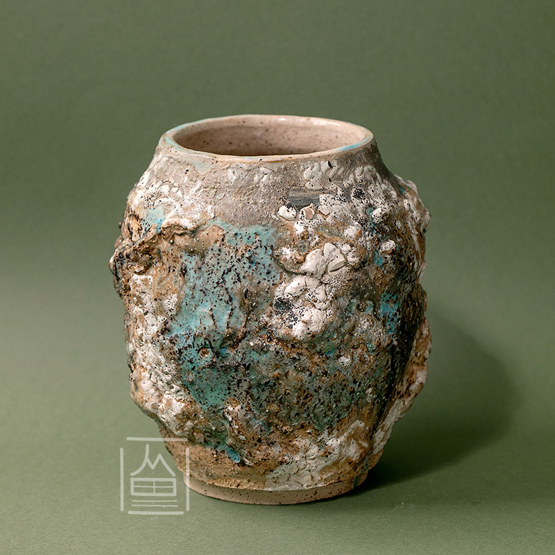 Ceramic vase white turquoise glaze 1