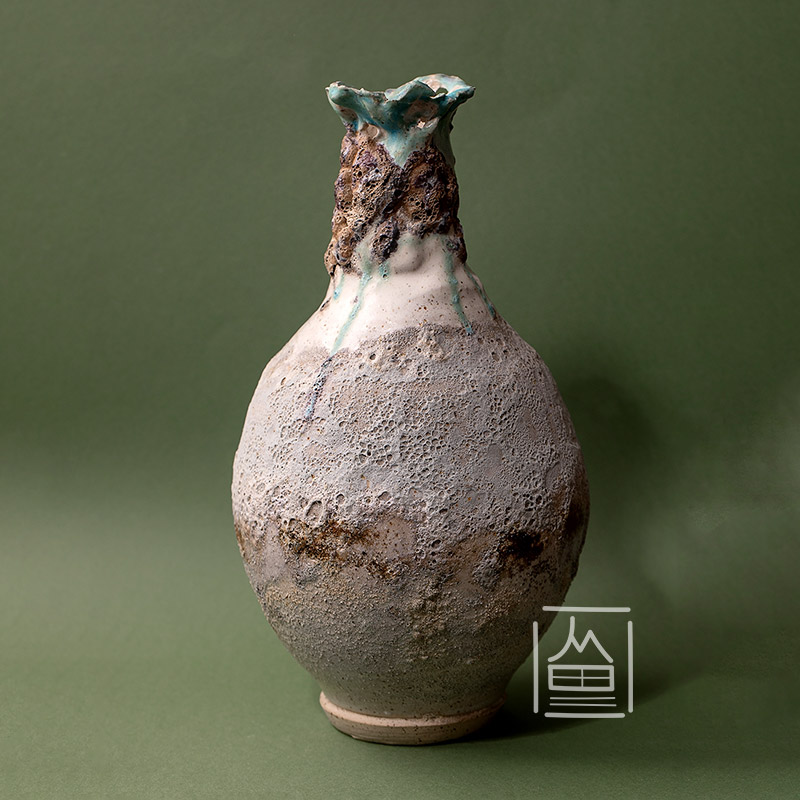 Ceramic vase beige turquoise glaze