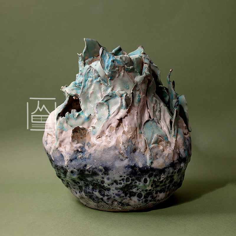 Ceramic vase white turquoise glaze 2