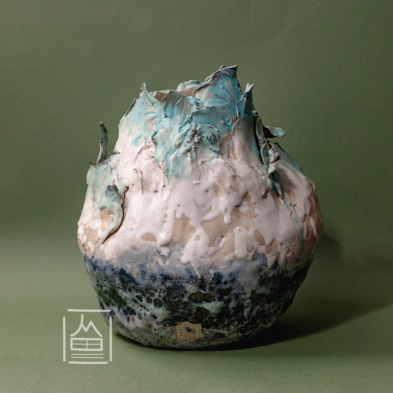 Ceramic vase white turquoise glaze 2