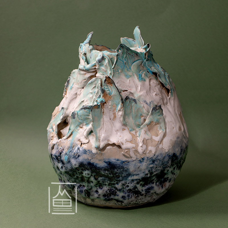 Ceramic vase white turquoise glaze 2