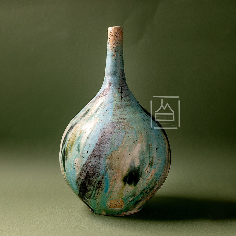 Ceramic vase beige turquoise glaze 1