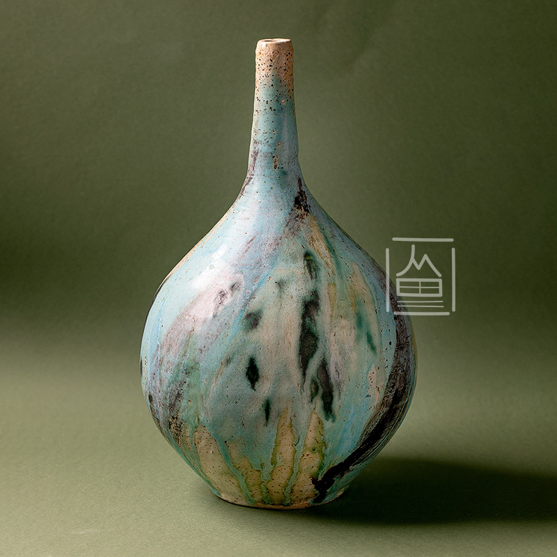 Ceramic vase beige turquoise glaze 1